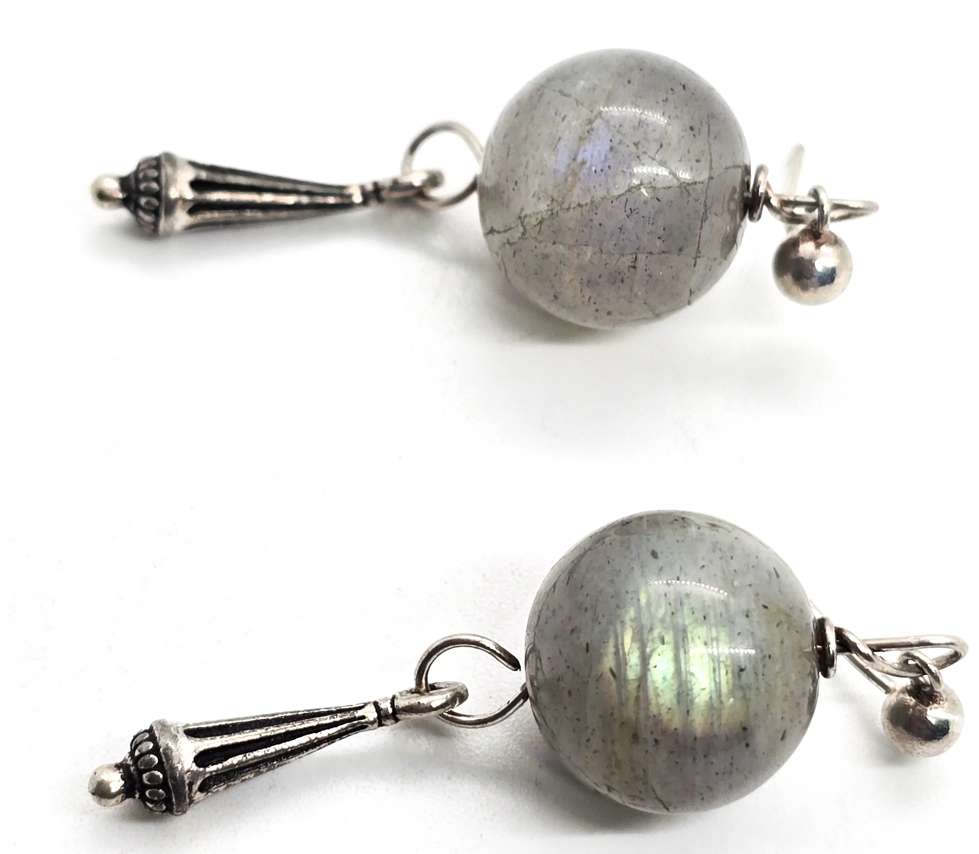Sunset purple labradorite large 13.8mm beaded sterling silver drop earrings