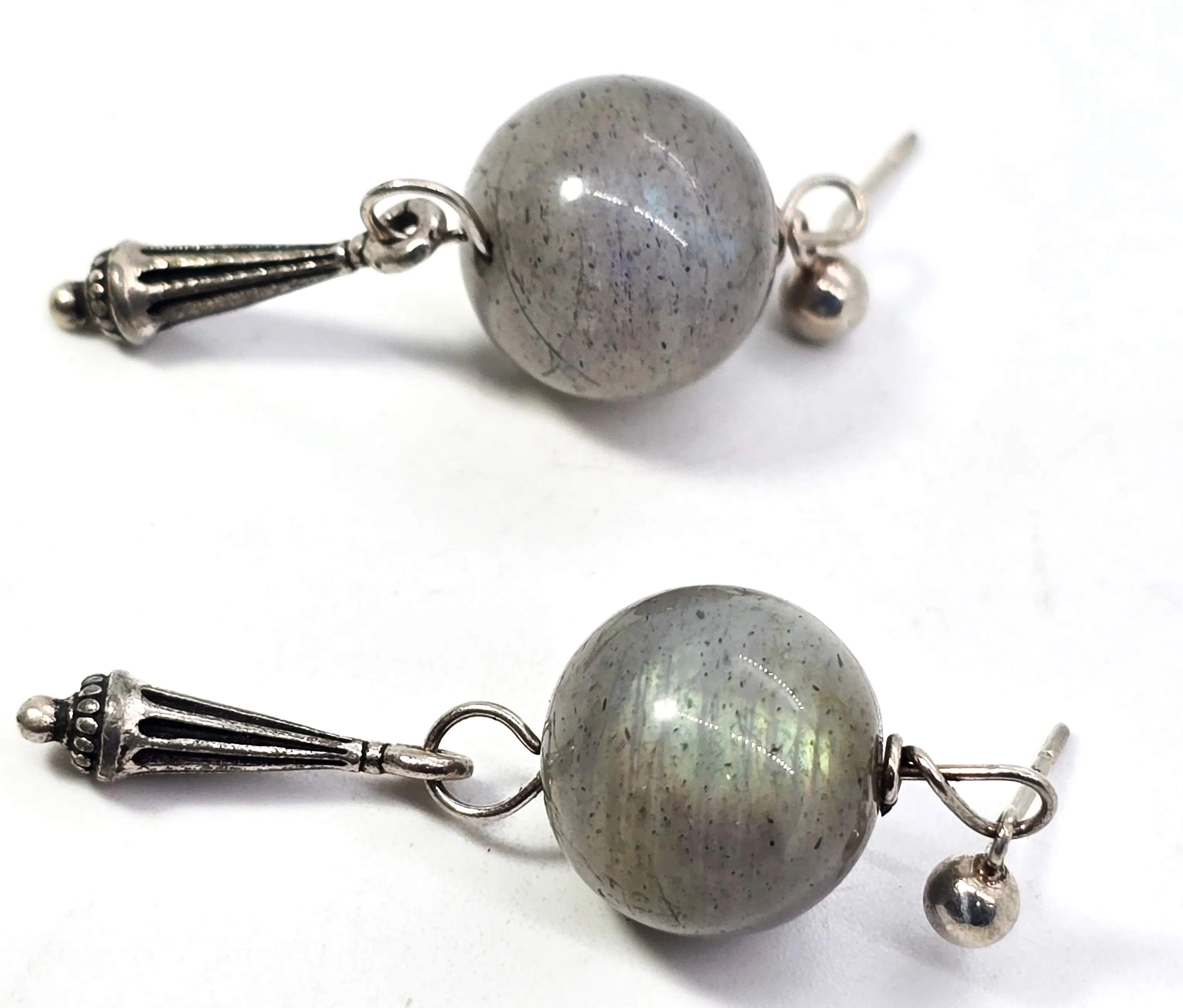 Sunset purple labradorite large 13.8mm beaded sterling silver drop earrings
