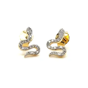 Sweet 14K Solid Yellow Gold Diamond Snake Earrings - 0.24ct