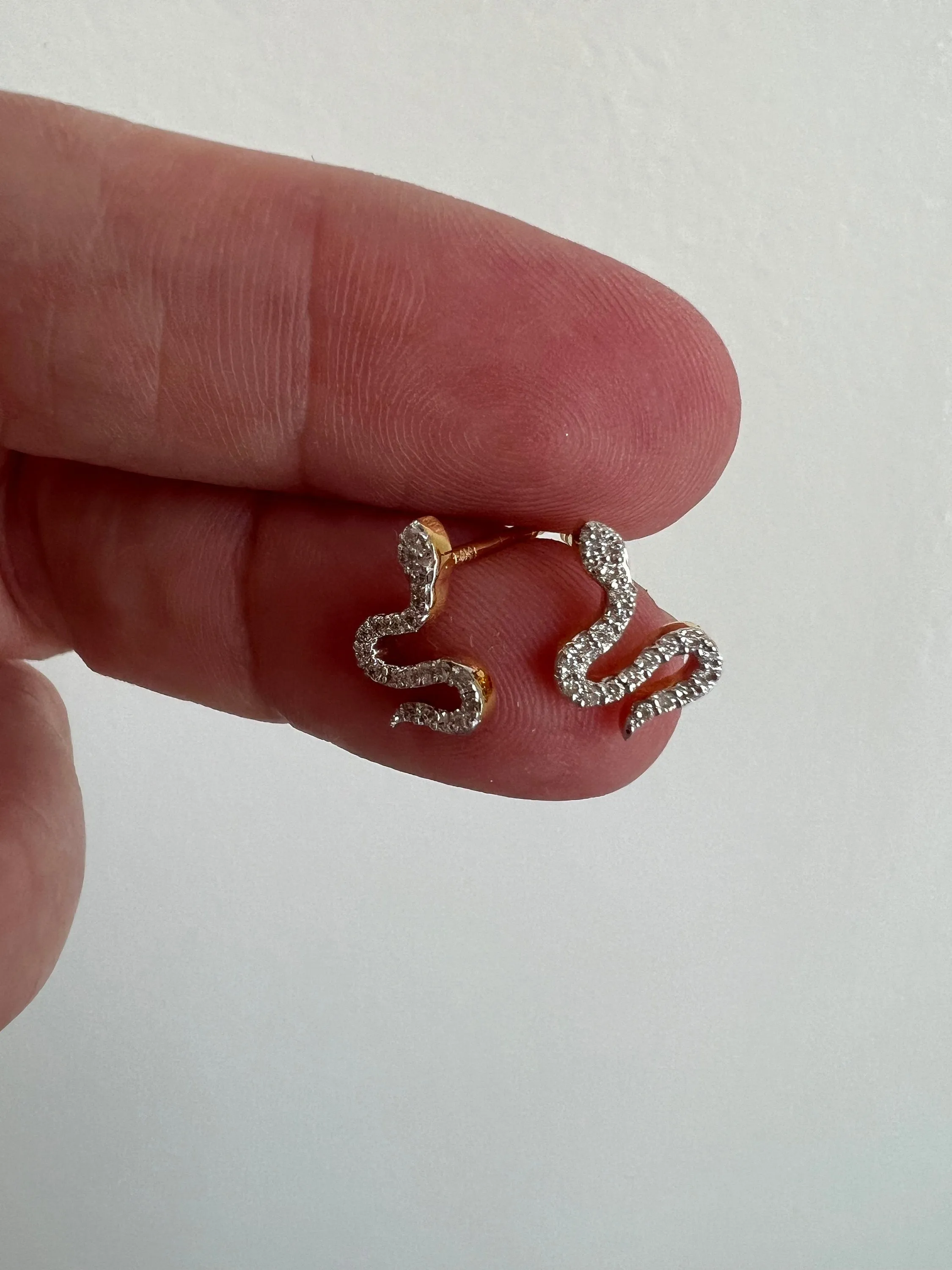 Sweet 14K Solid Yellow Gold Diamond Snake Earrings - 0.24ct
