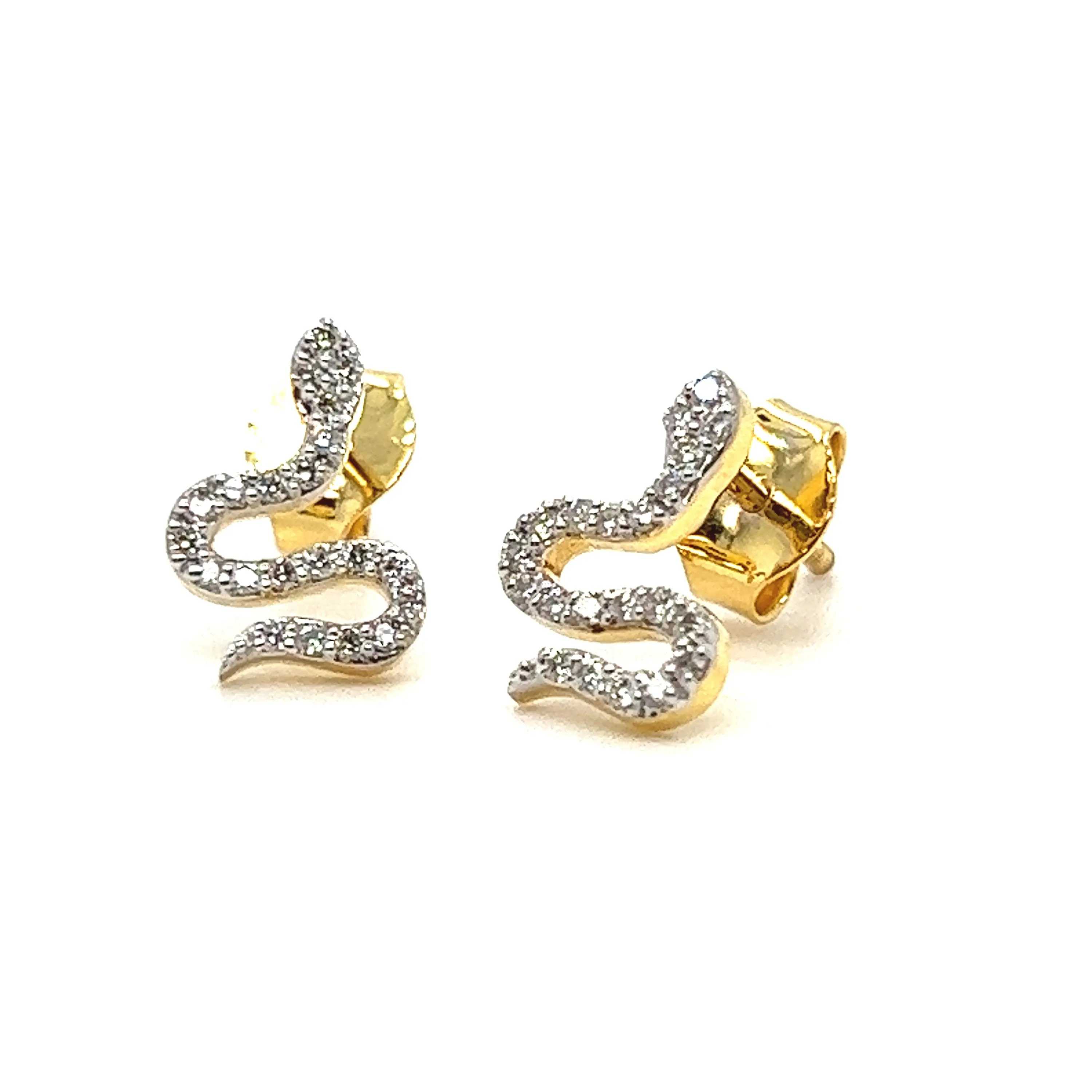 Sweet 14K Solid Yellow Gold Diamond Snake Earrings - 0.24ct