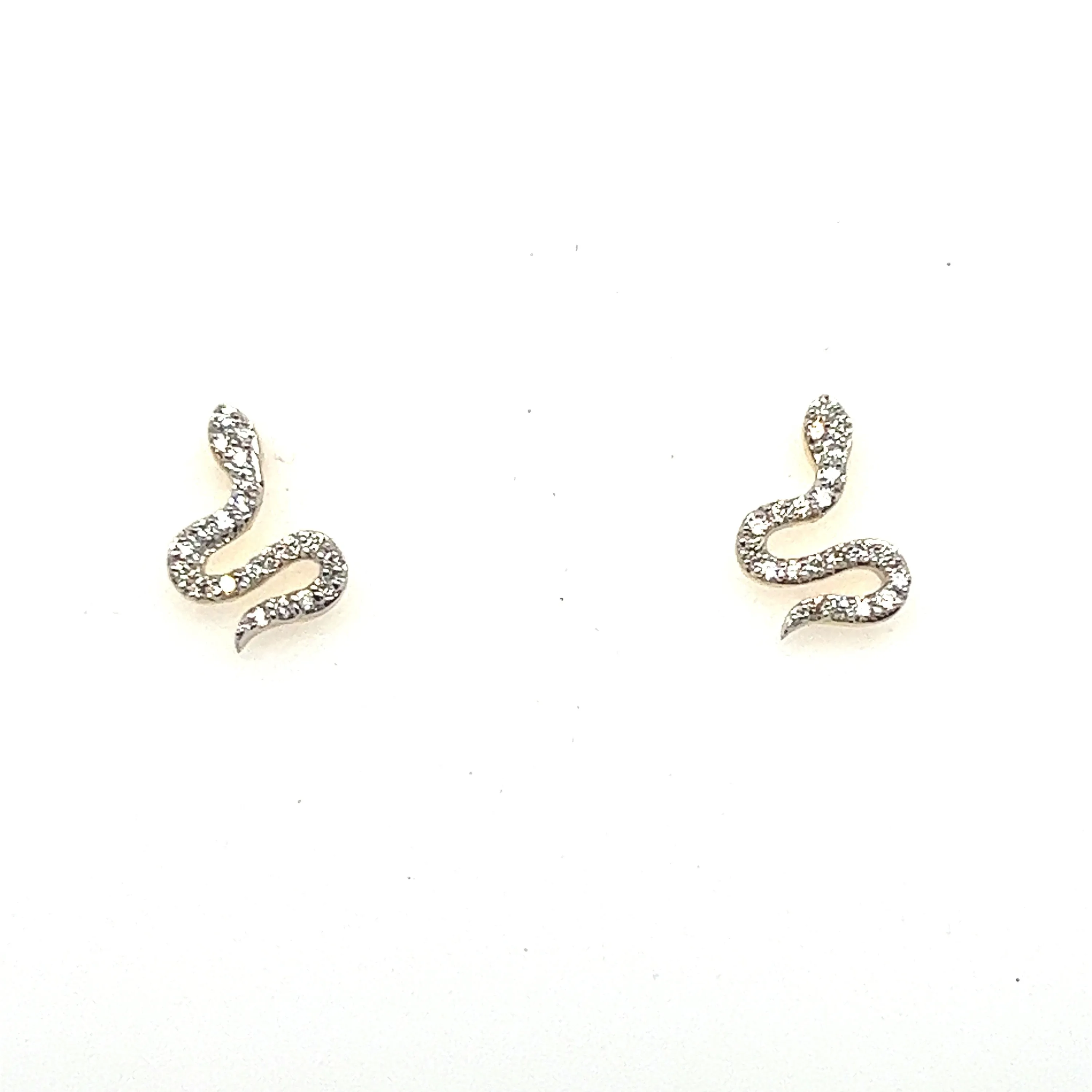 Sweet 14K Solid Yellow Gold Diamond Snake Earrings - 0.24ct