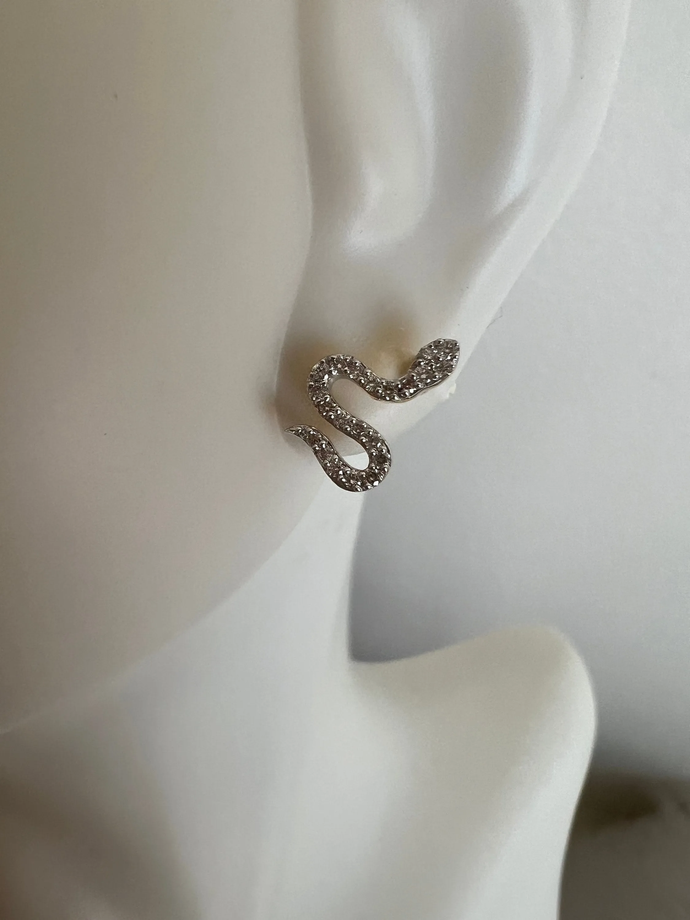 Sweet 14K Solid Yellow Gold Diamond Snake Earrings - 0.24ct