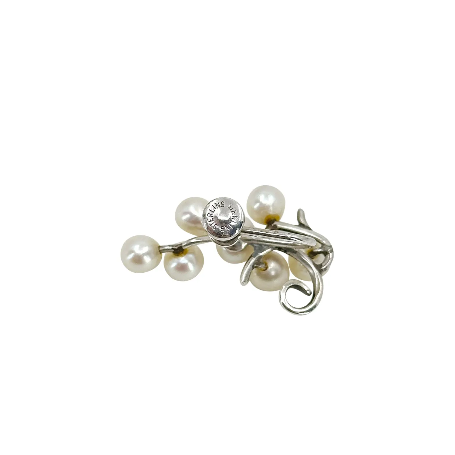 Swirling Branch Japan Saltwater Akoya Cultured Pearl Vintage Screwback Climber Earrings- Sterling Silver