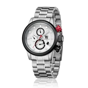 T5 Silver Stainless Steel White Dial Chronograph Quartz Watch for Gents - H3587G-A