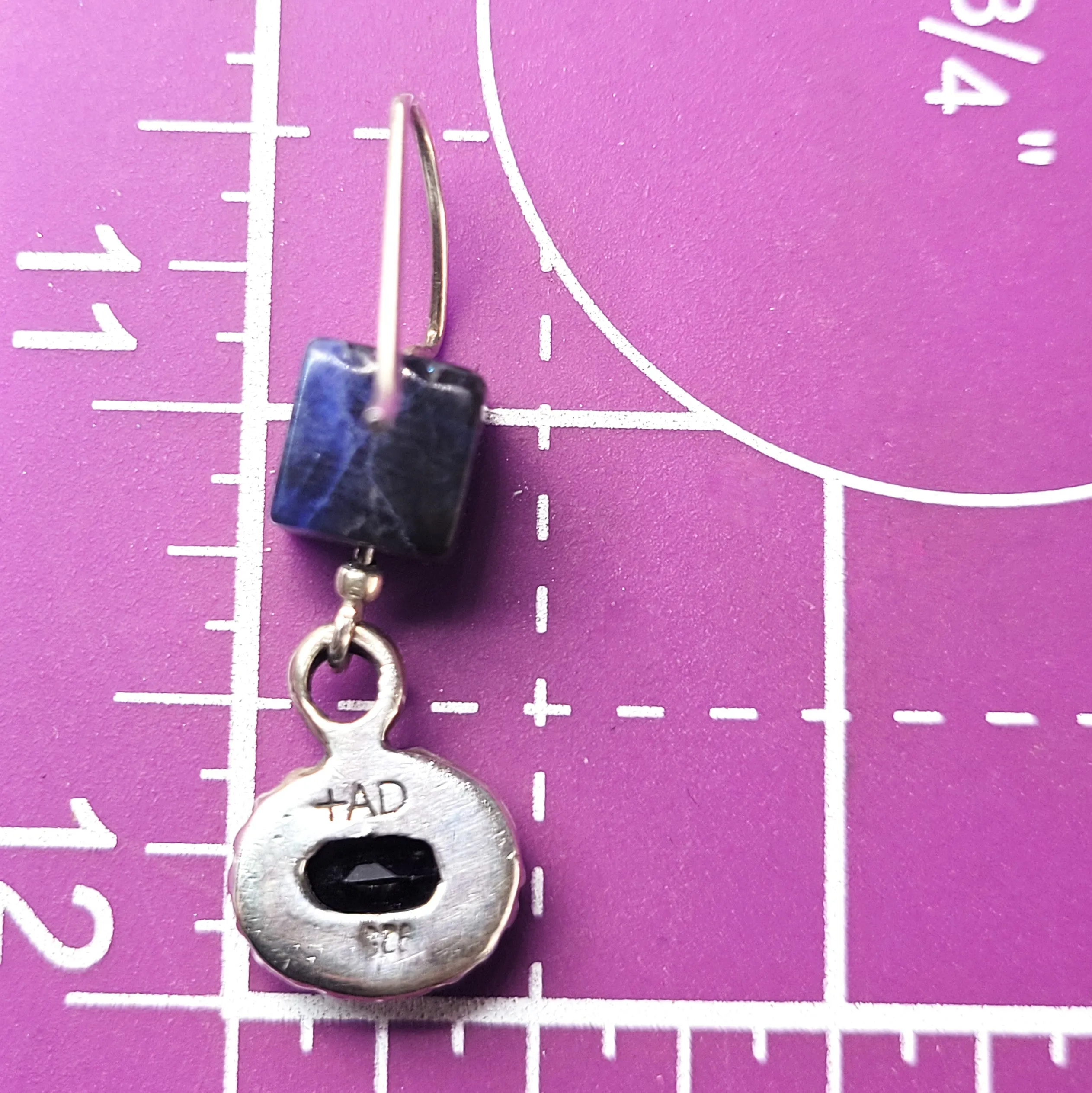 TAD Iolite Gemstone sterling silver vintage Balinese tribal drop earrings 925