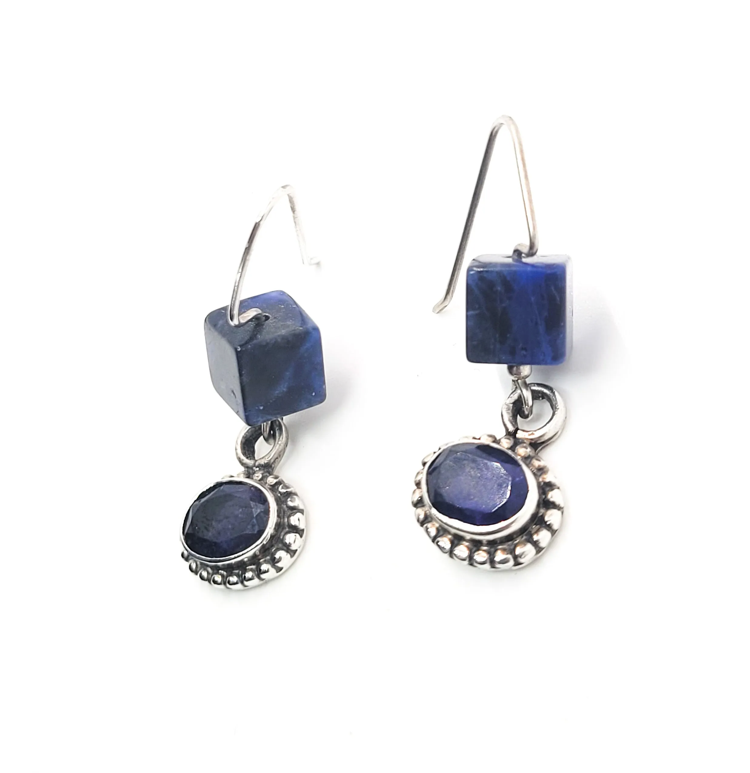TAD Iolite Gemstone sterling silver vintage Balinese tribal drop earrings 925