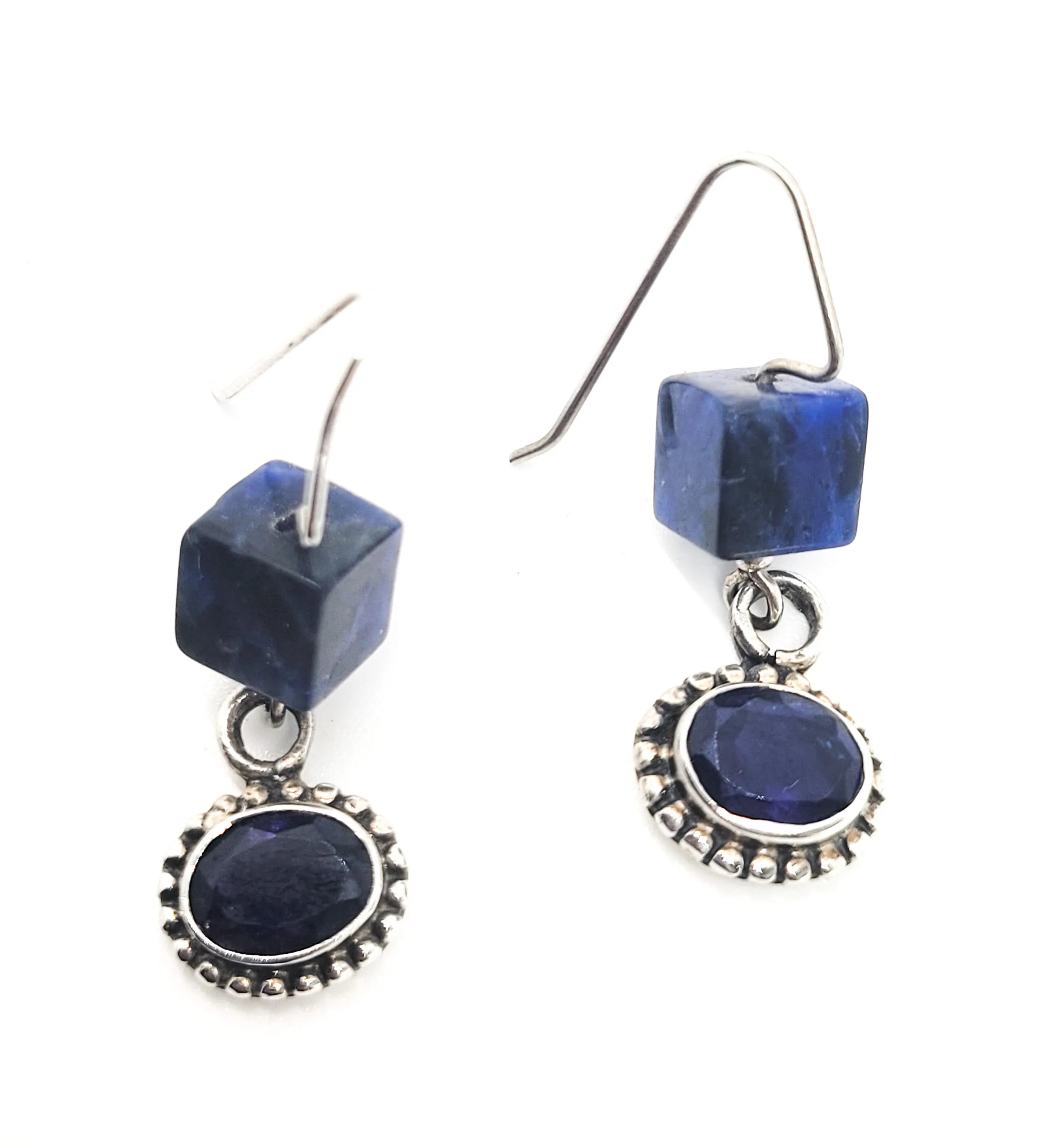 TAD Iolite Gemstone sterling silver vintage Balinese tribal drop earrings 925