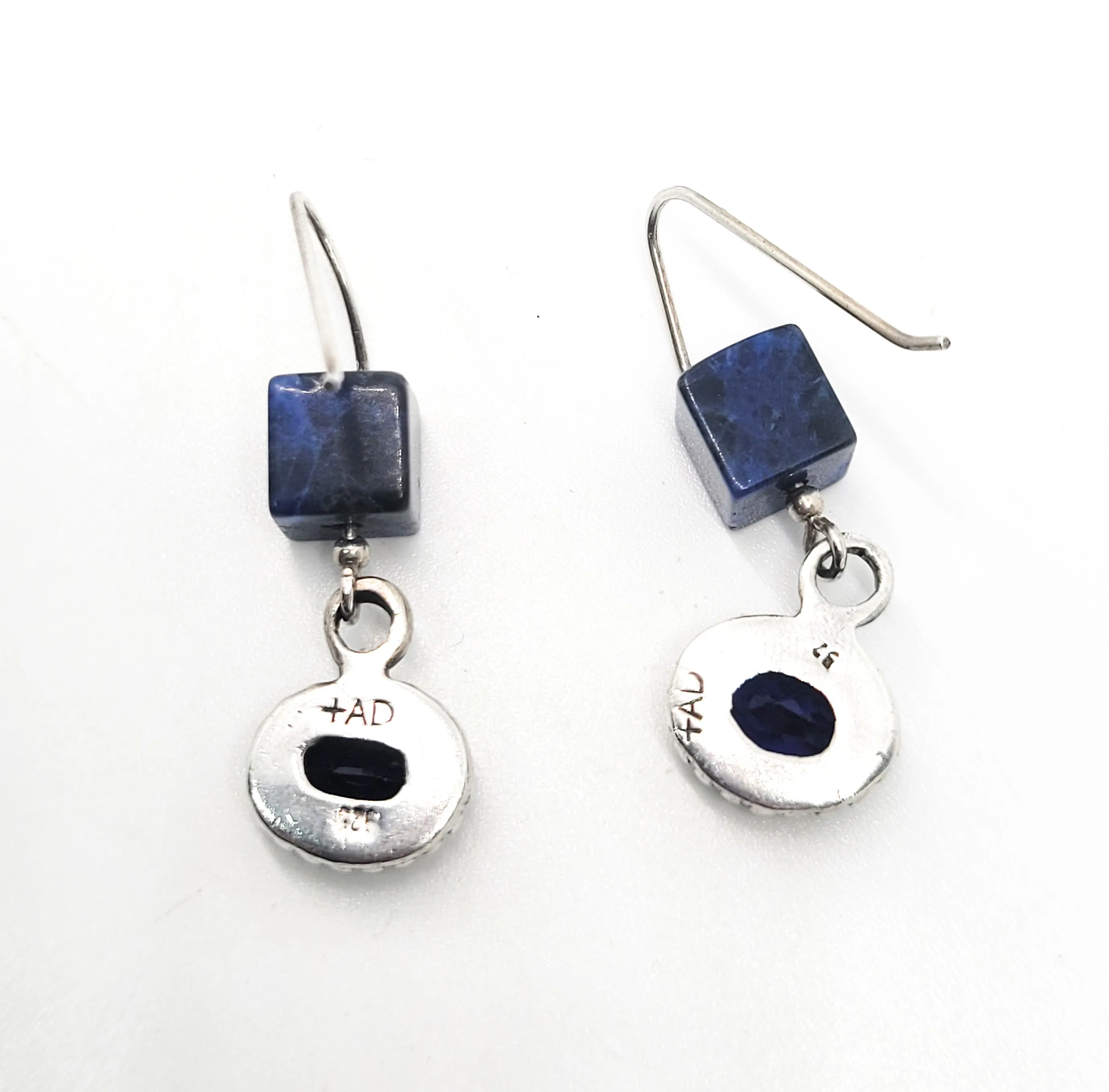 TAD Iolite Gemstone sterling silver vintage Balinese tribal drop earrings 925