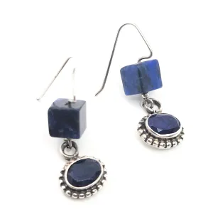 TAD Iolite Gemstone sterling silver vintage Balinese tribal drop earrings 925