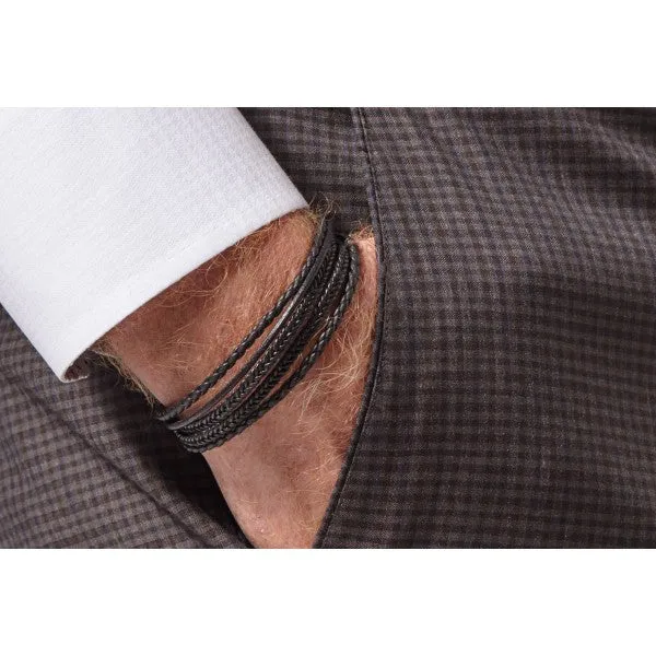 Tateossian Cobra Black Leather Bracelet with Silver Clasp