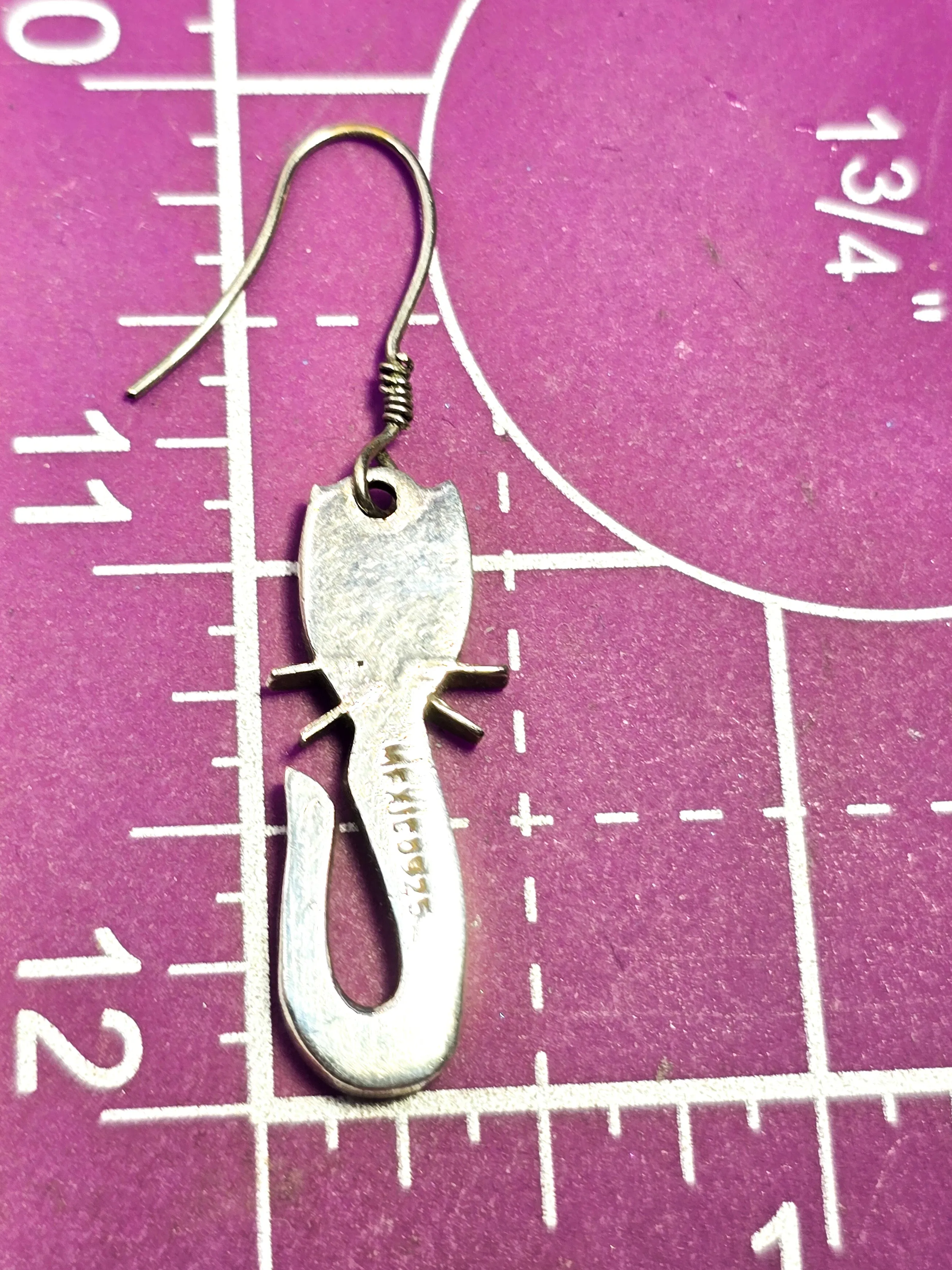 Taxco Mexico vintage cat black enamel sterling silver drop earrings