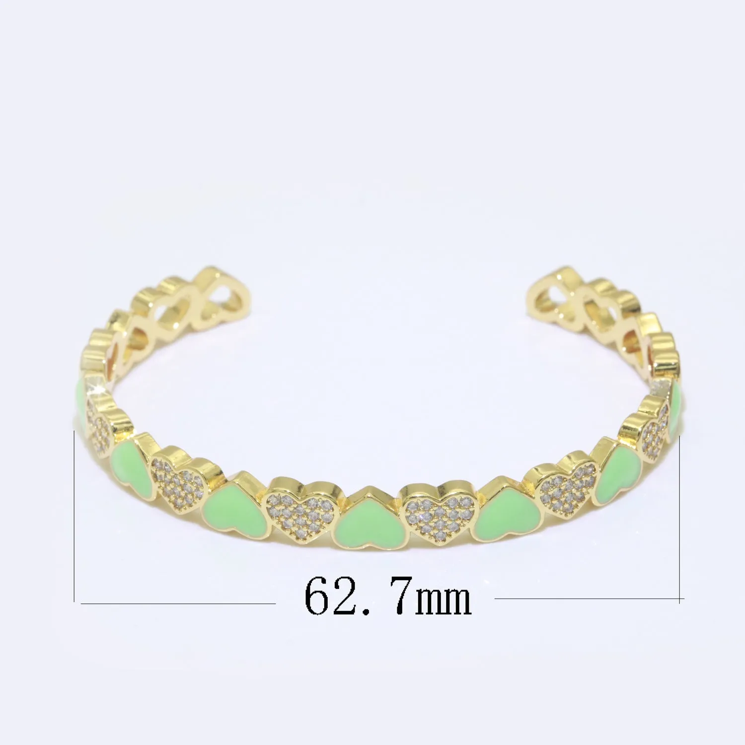 Teal Heart Enamel 14k Gold Filled Adjustable Bangle, Gold Cuff Bangle Bracelet Micro Pave Jewelry
