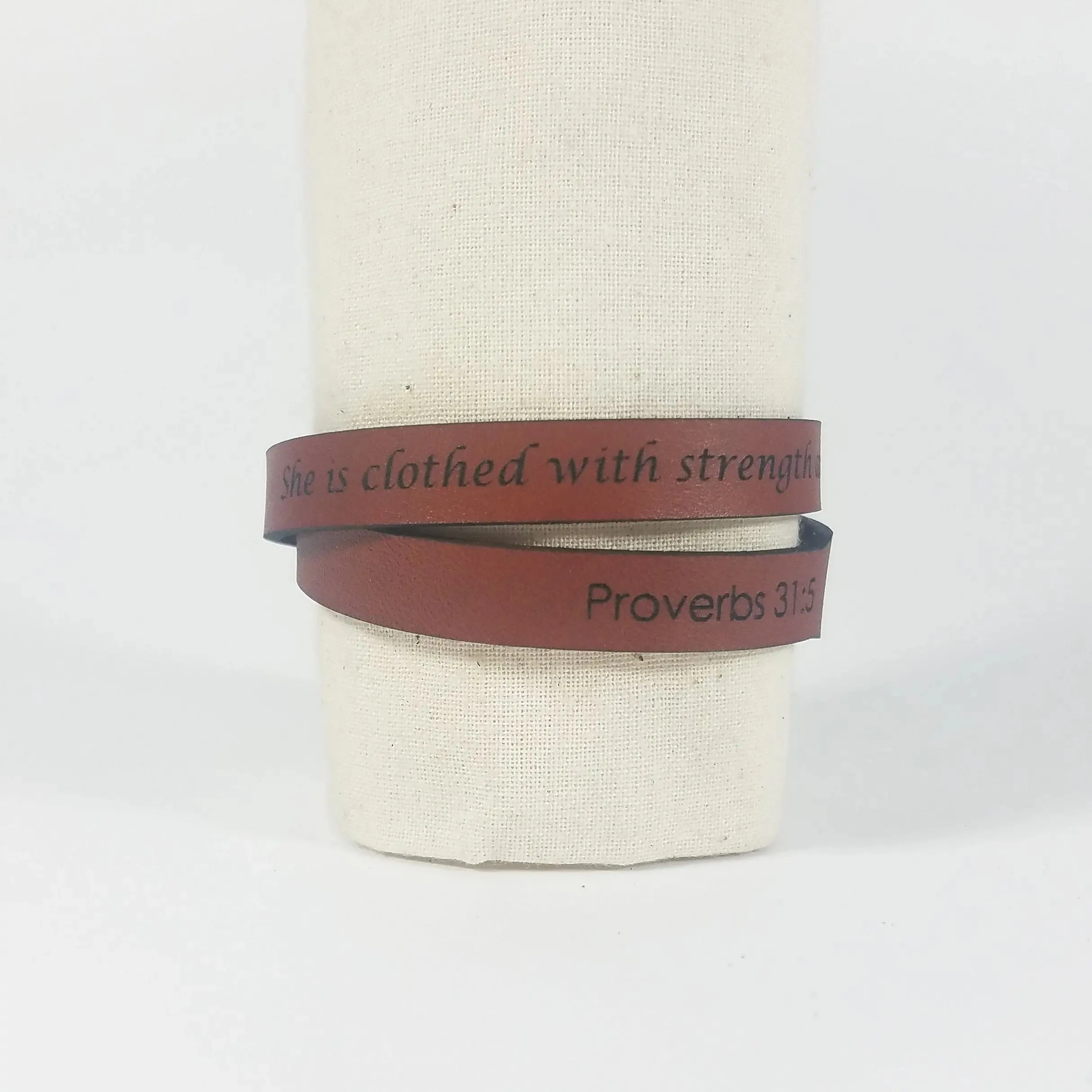 The Leather Word Bracelet™  Proverbs 31:25  double wrap