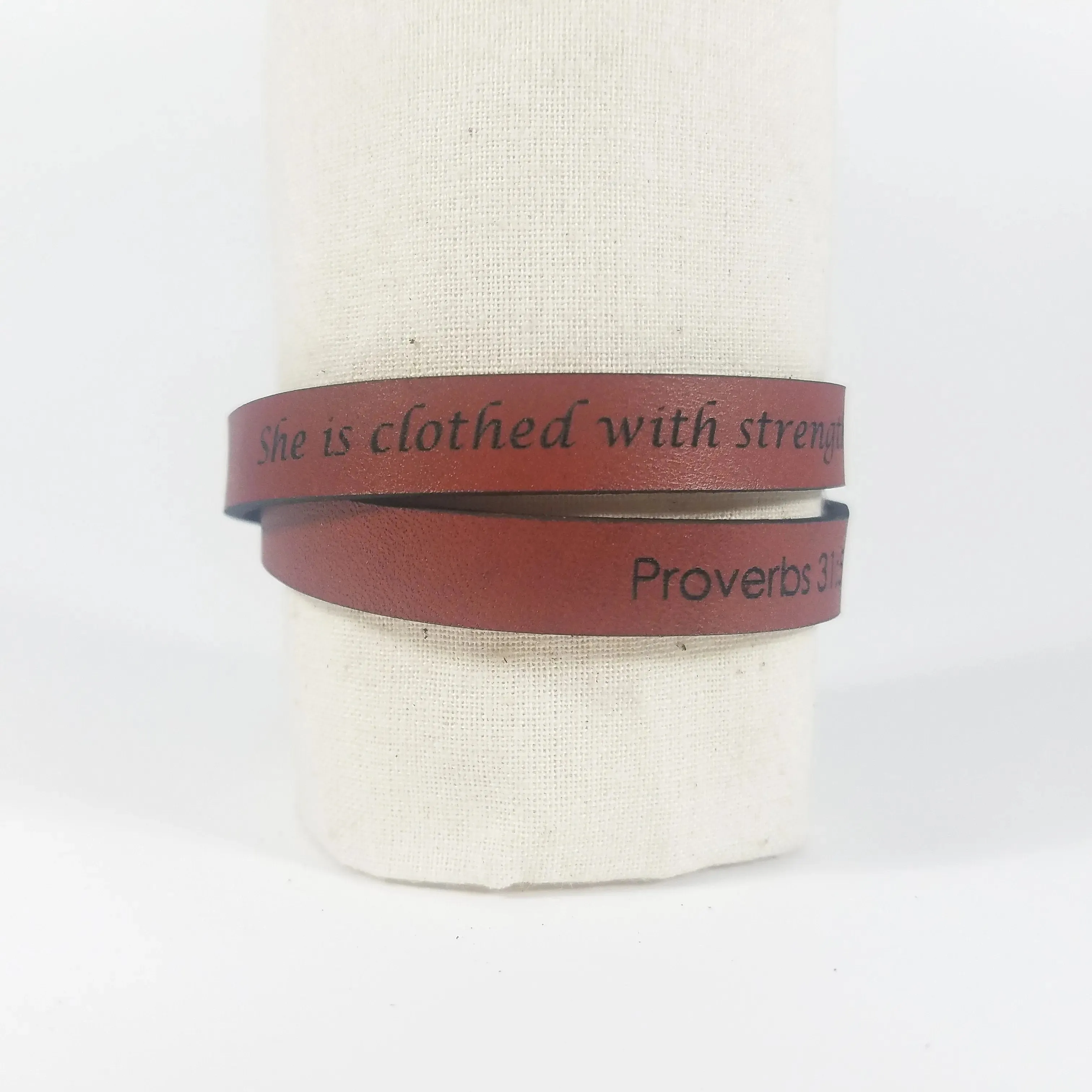 The Leather Word Bracelet™  Proverbs 31:25  double wrap