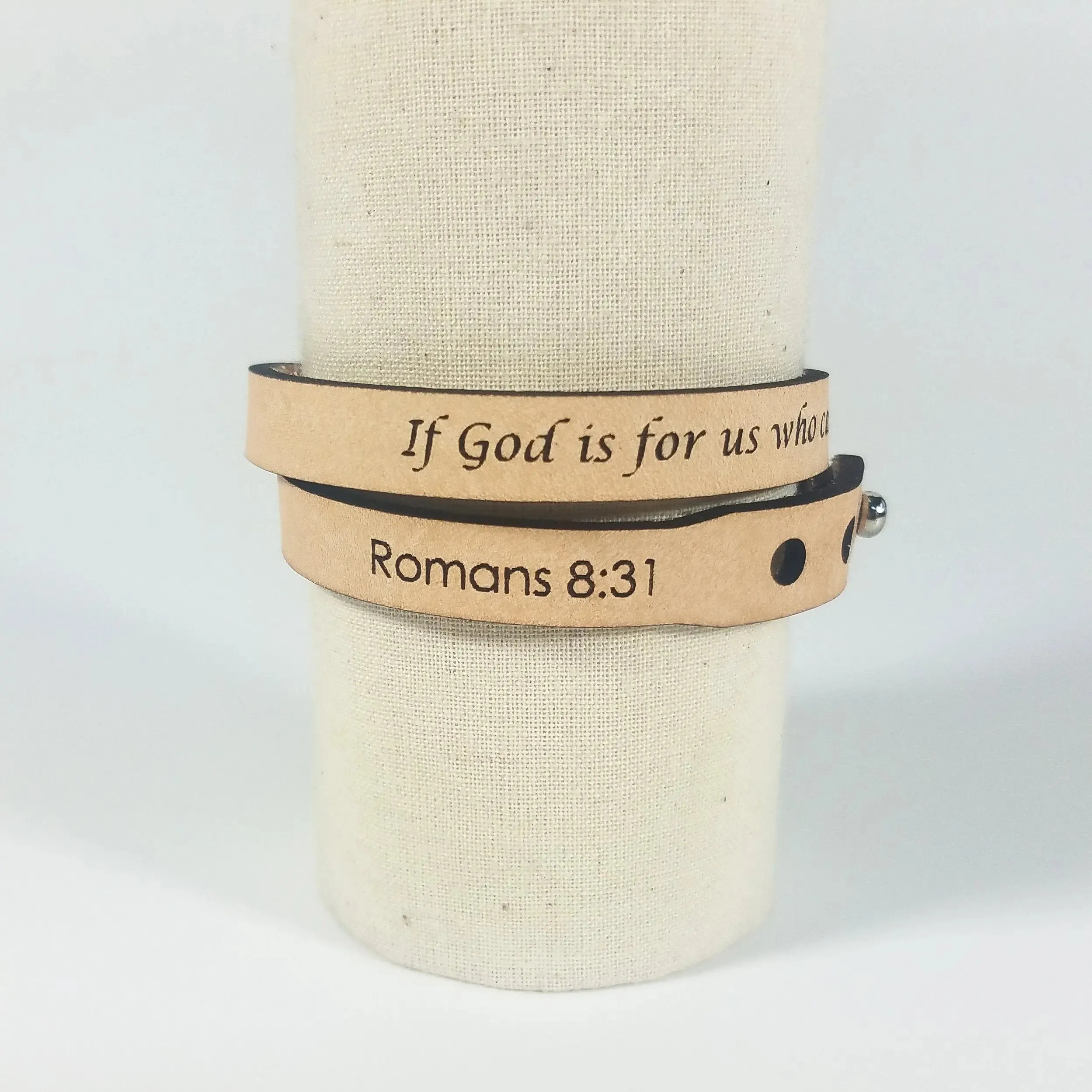 The Leather Word Bracelet™  Romans 8:31  double wrap