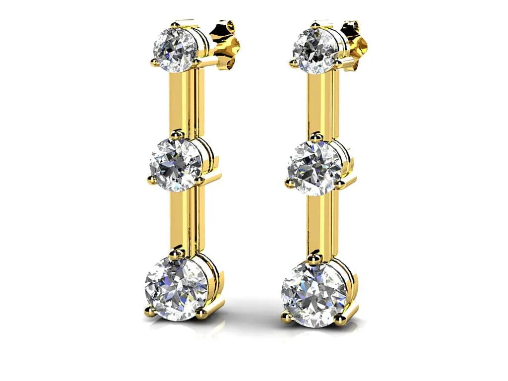 Three Prong Triple Diamond Earrings   with 1.00 ct.(finished) 2.7mm, 3.4mm, 4.2mm
