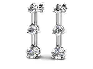 Three Prong Triple Diamond Earrings   with 1.00 ct.(finished) 2.7mm, 3.4mm, 4.2mm
