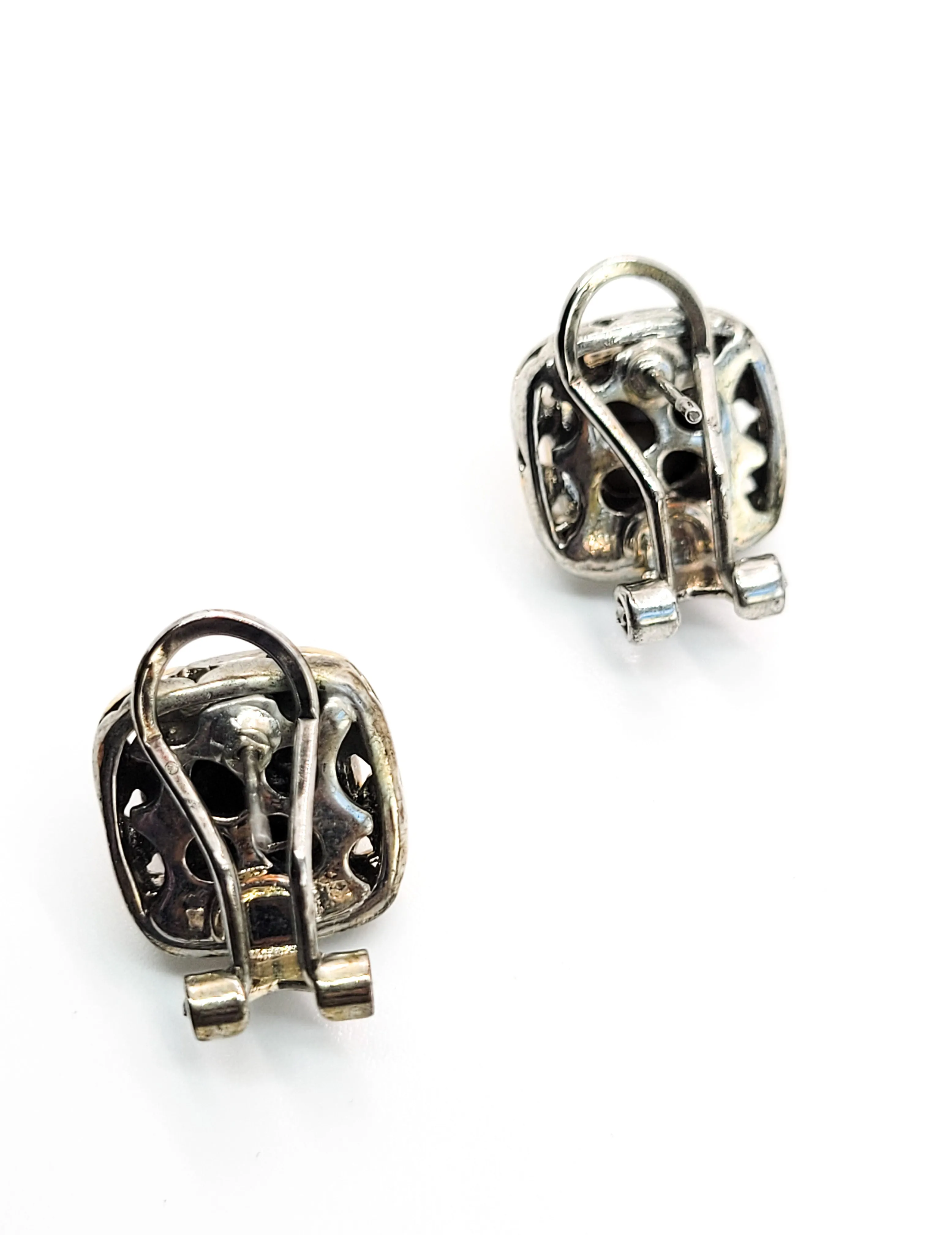 Tiger's eye domed gold and sterling silver plated vintage post lever back earrings
