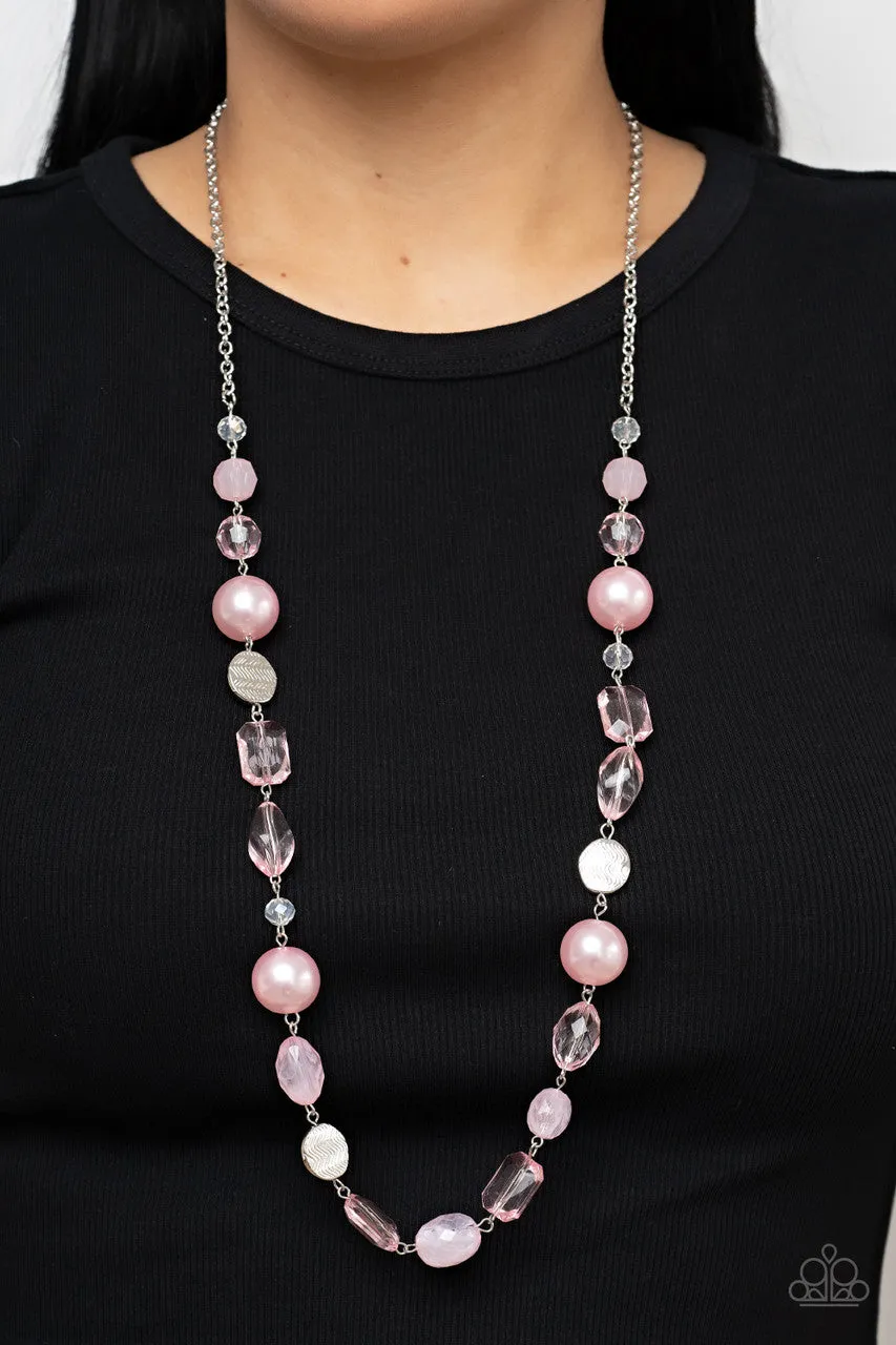 Timelessly Tailored - Pink - Oversize Pearl and Beaded Paparazzi Necklace