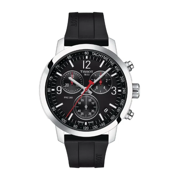 Tissot PRC 200 Black Silicon Strap Black Dial Quartz Watch for Gents - T114.417.17.057.00