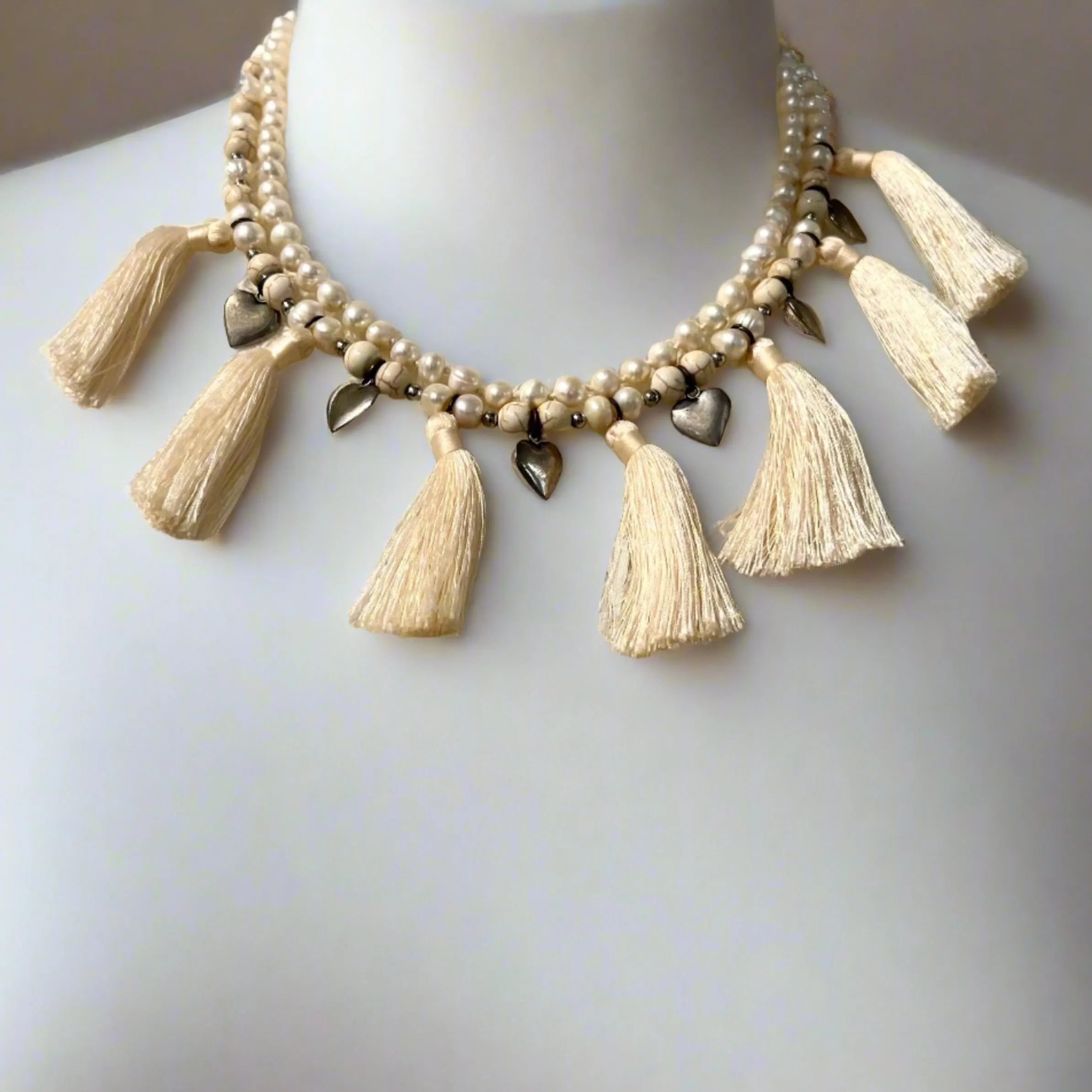 TM Beaded Heart & Tassel Necklace