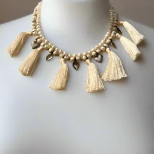 TM Beaded Heart & Tassel Necklace