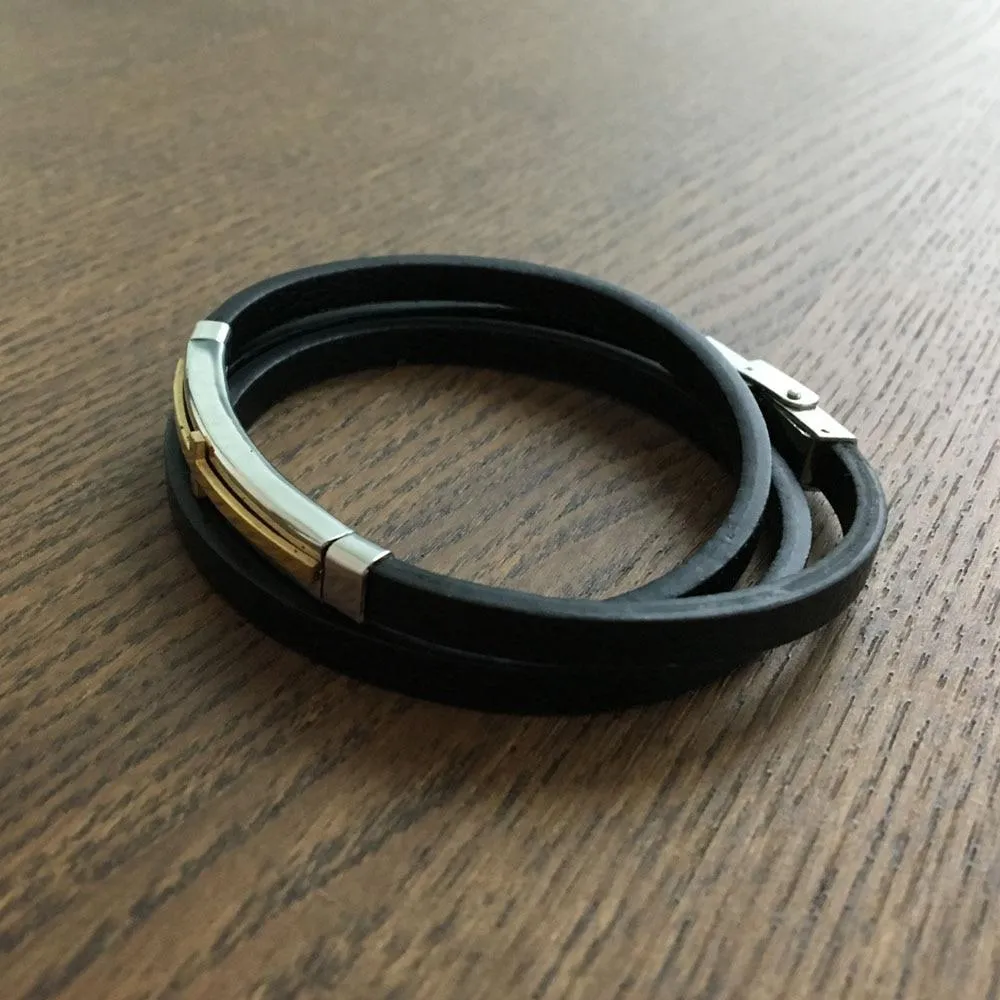 Trendy Genuine Leather Stainless Steel Cross Bracelets for Men, Double Layer Wristband, Jewelry Gift