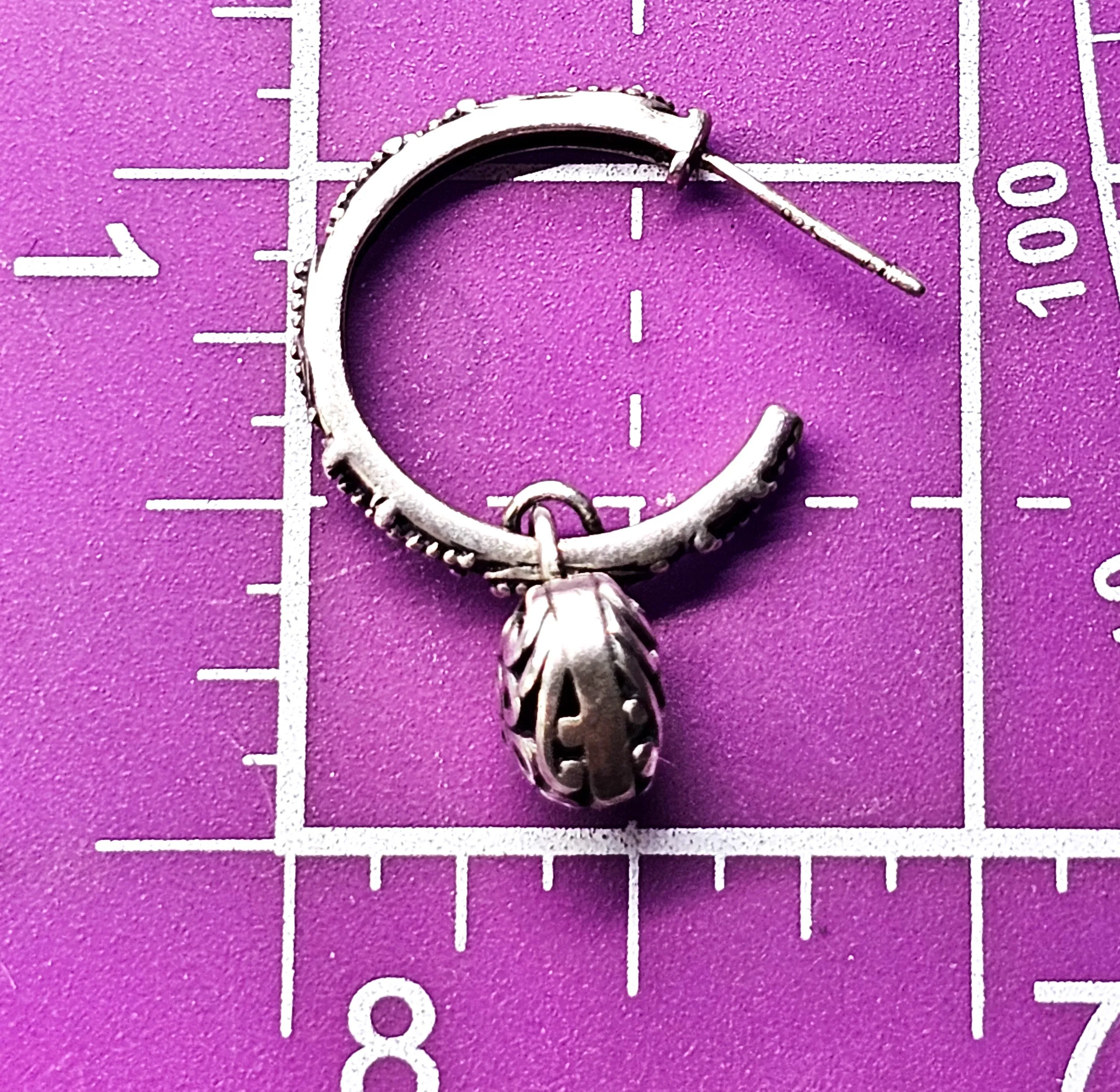 Tribal Heart charm Bali Balinese SU sterling silver vintage hoop earrings