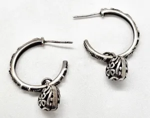 Tribal Heart charm Bali Balinese SU sterling silver vintage hoop earrings