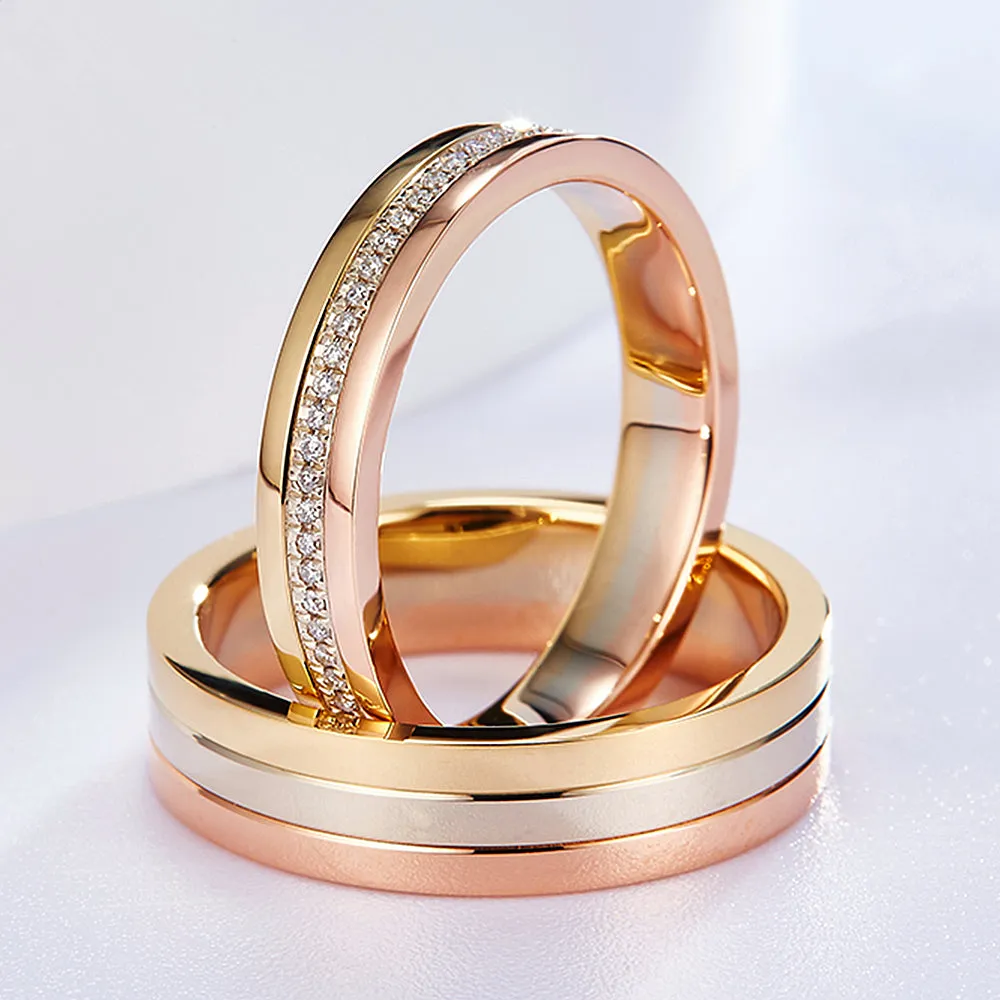 Trinity Diamond Wedding Matching Couple Rings