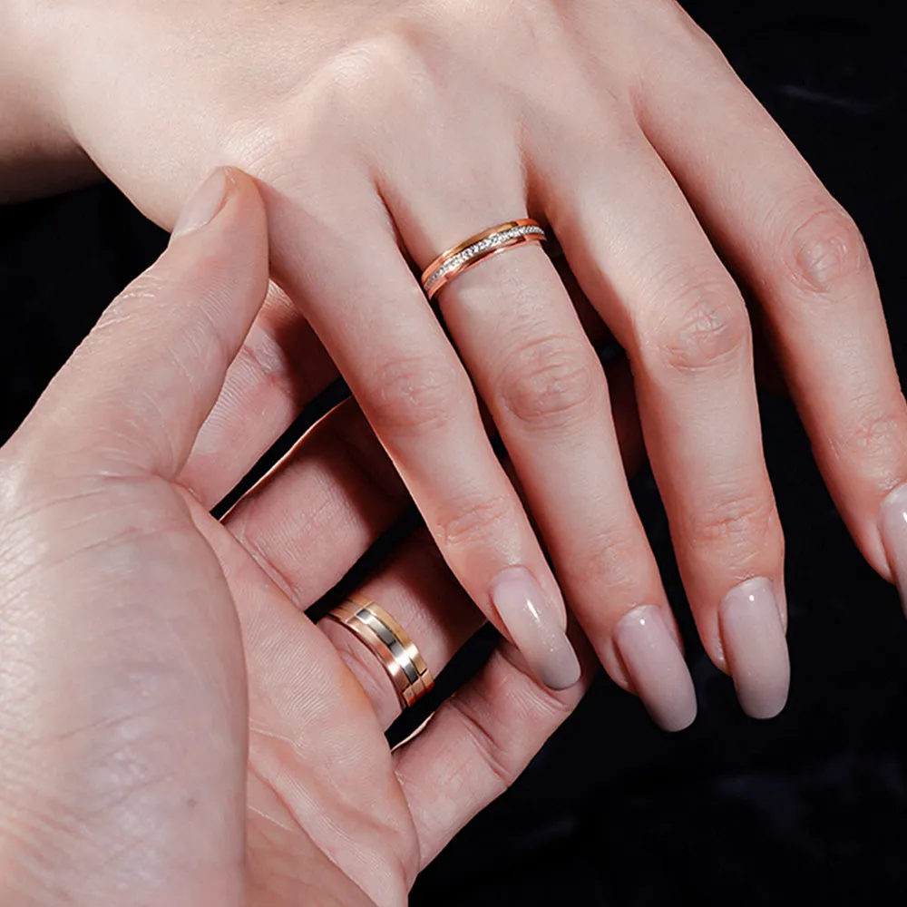 Trinity Diamond Wedding Matching Couple Rings