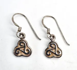 Triskele Trinity Knot Celtic vintage drop sterling silver earrings