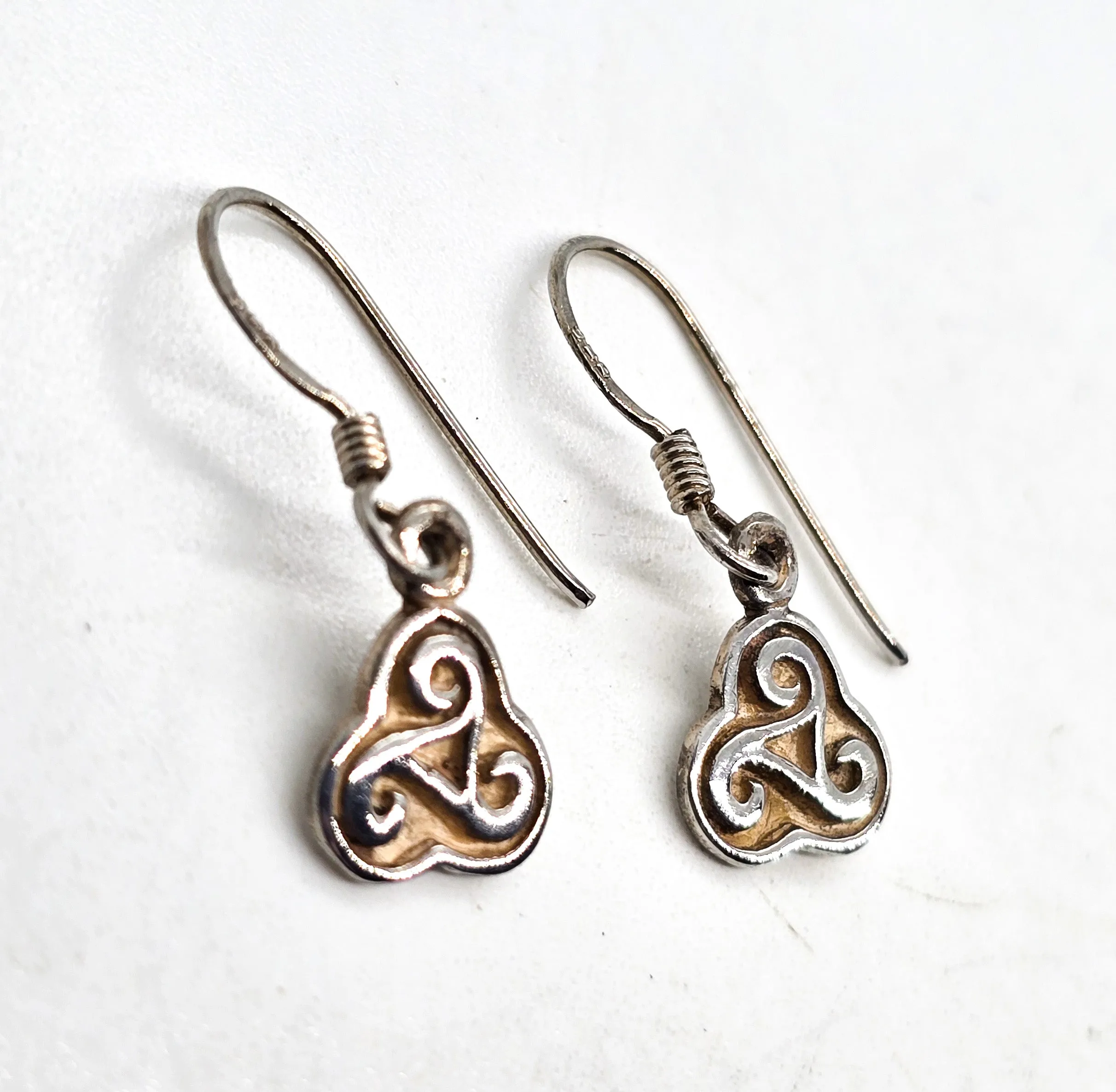 Triskele Trinity Knot Celtic vintage drop sterling silver earrings
