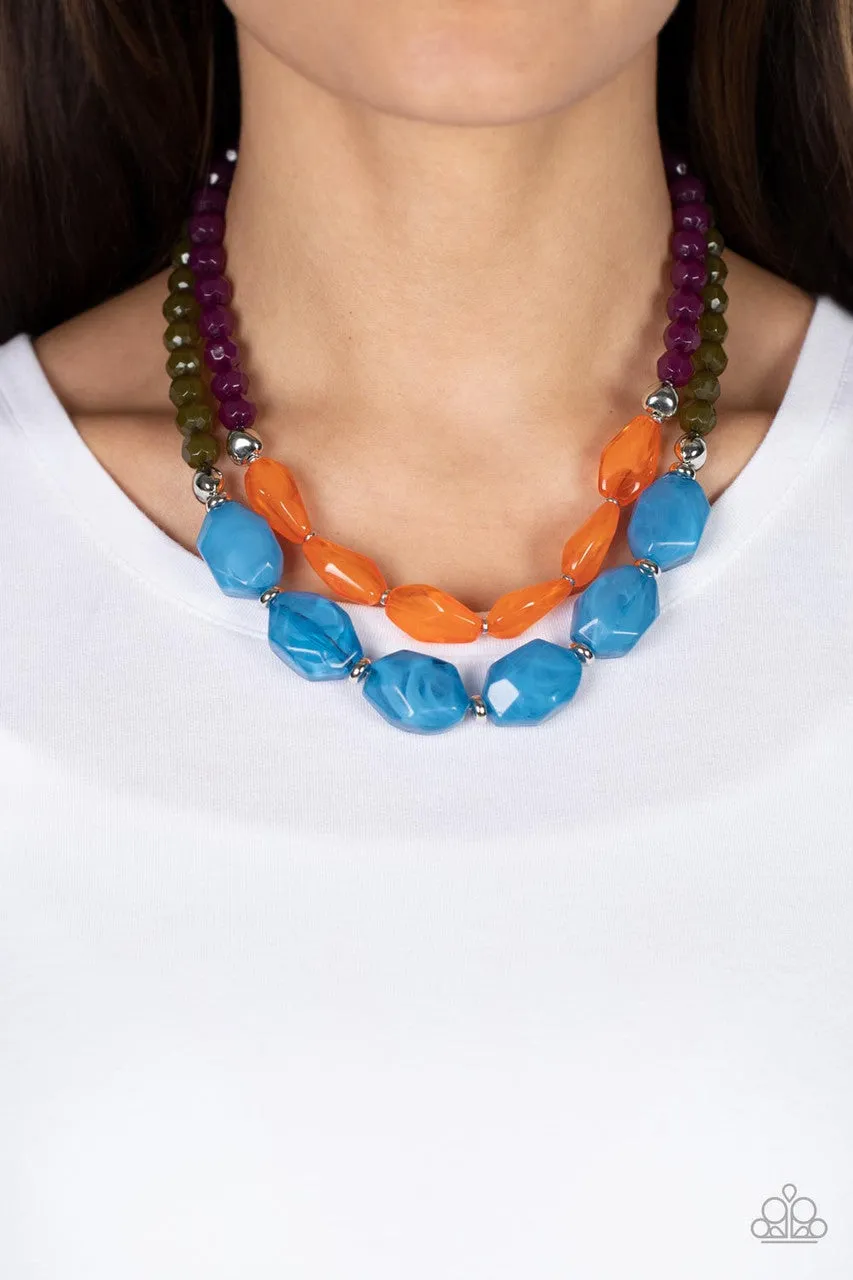 Tropical Trove - Multi 2 - Purple Orange Blue Bead Paparazzi Short Tiered Necklace