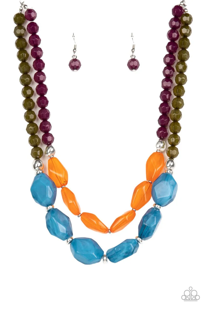 Tropical Trove - Multi 2 - Purple Orange Blue Bead Paparazzi Short Tiered Necklace