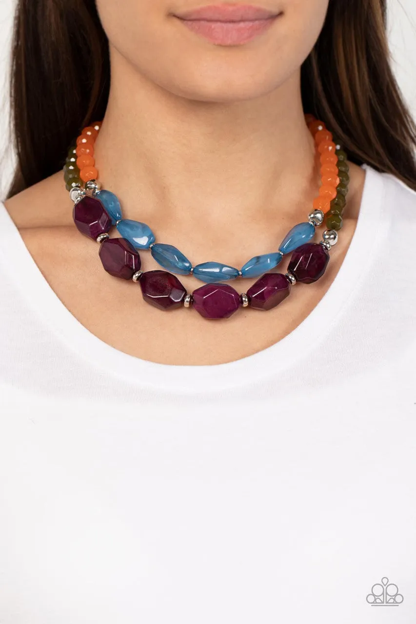 Tropical Trove - Multi - Purple Orange Blue Bead Paparazzi Short Tiered Necklace