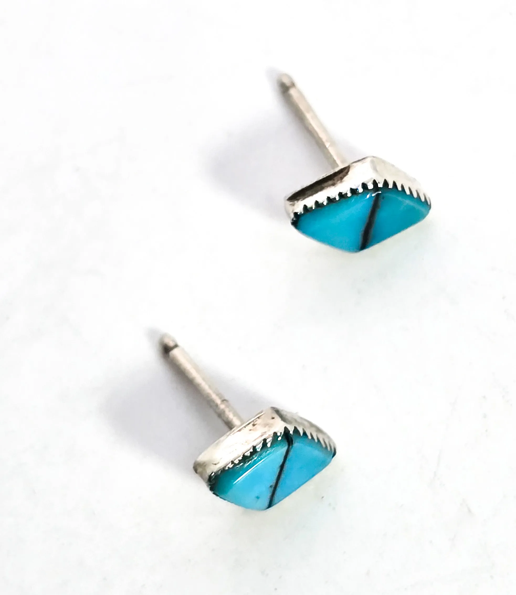 Turquoise gemstone inlay sterling silver vintage stud earrings