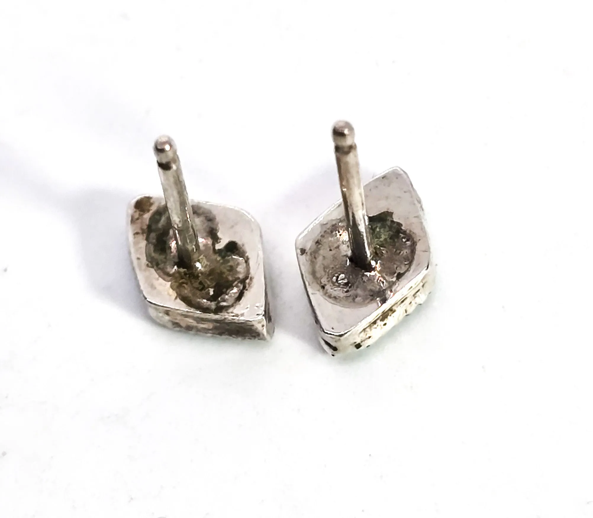 Turquoise gemstone inlay sterling silver vintage stud earrings