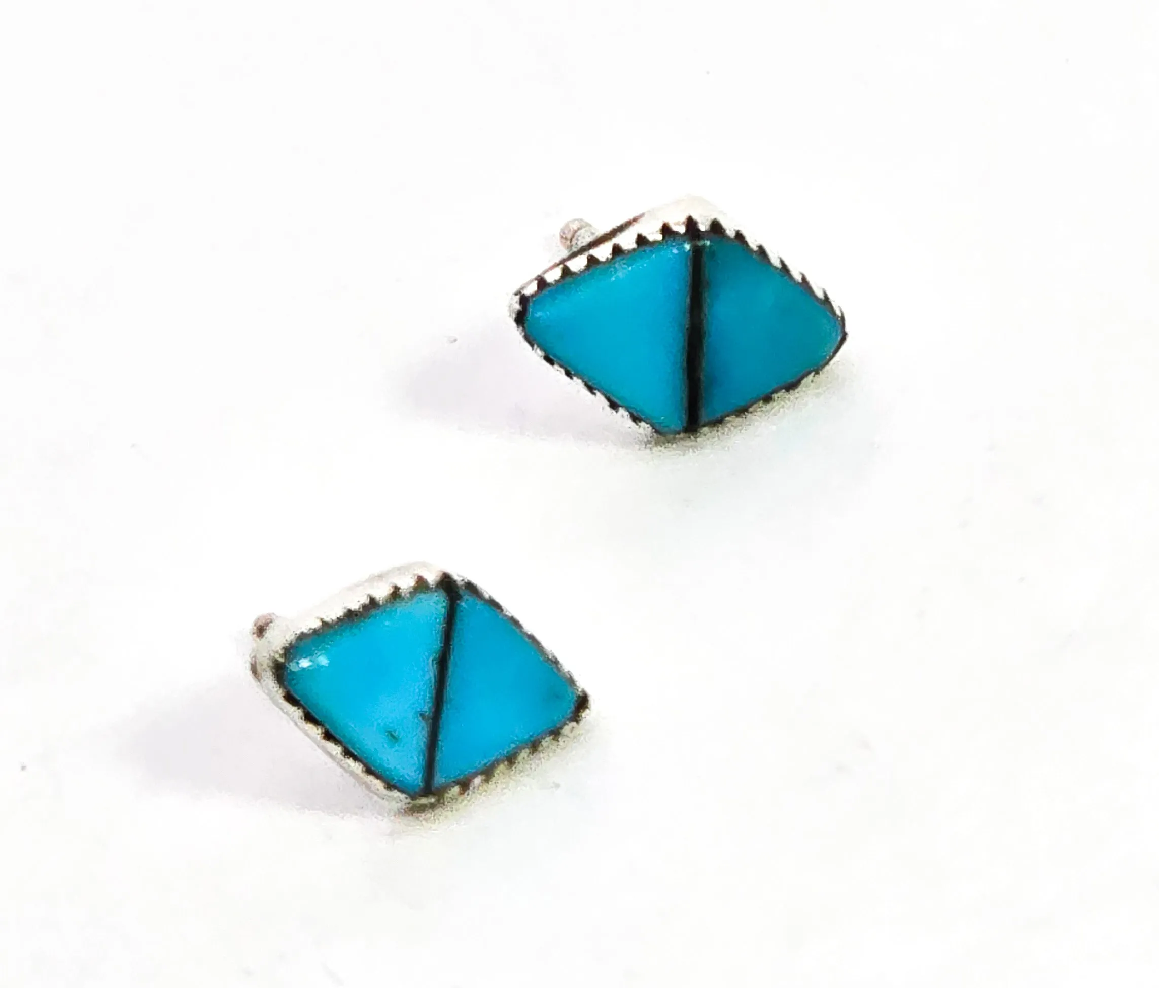Turquoise gemstone inlay sterling silver vintage stud earrings