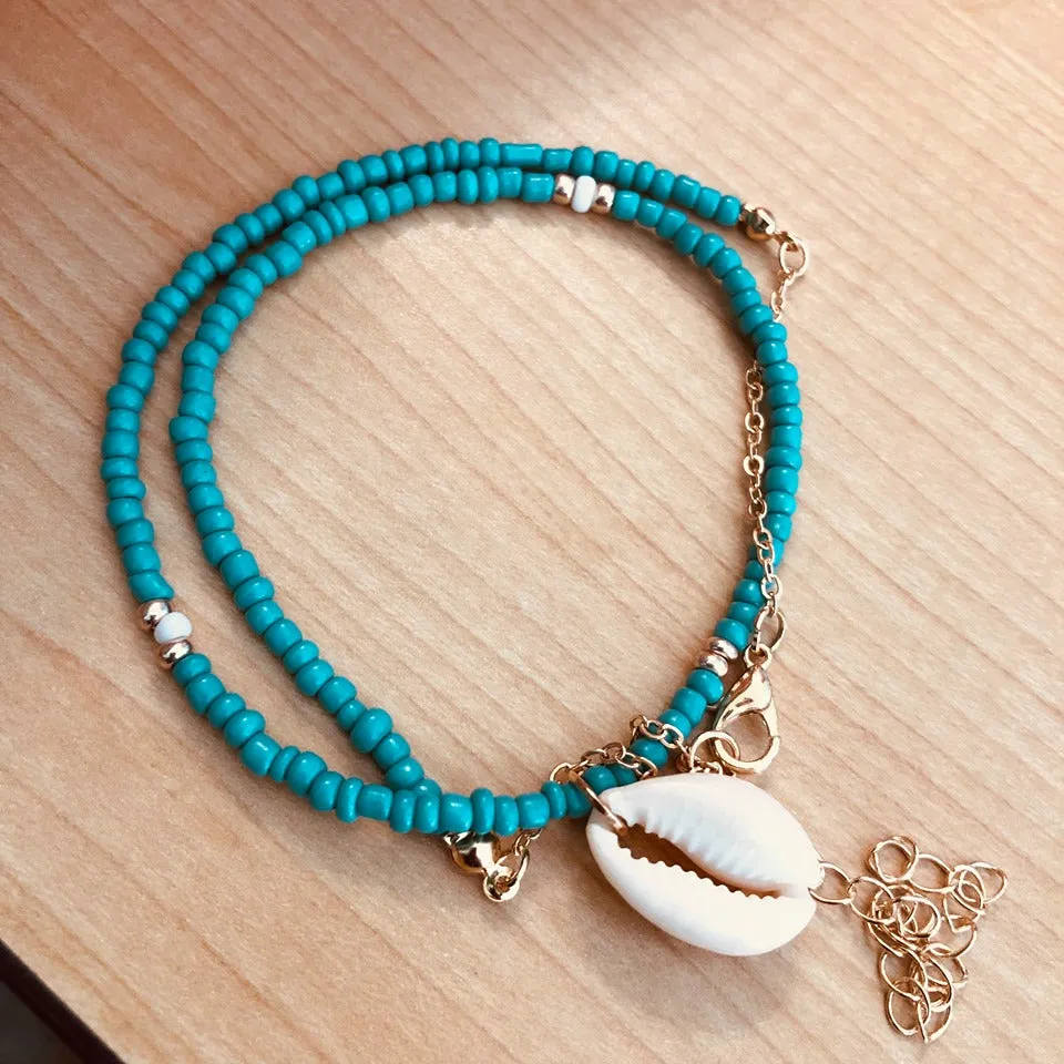 Turquoise Gold Beaded Shell Necklaces