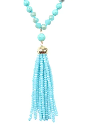 Turquoise Rondelle Tassel Pendant with Polycard Necklace - Pack of 6