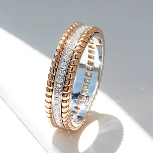 Two Tone Gold Diamond Pave 3 Row Full Eternity Ring