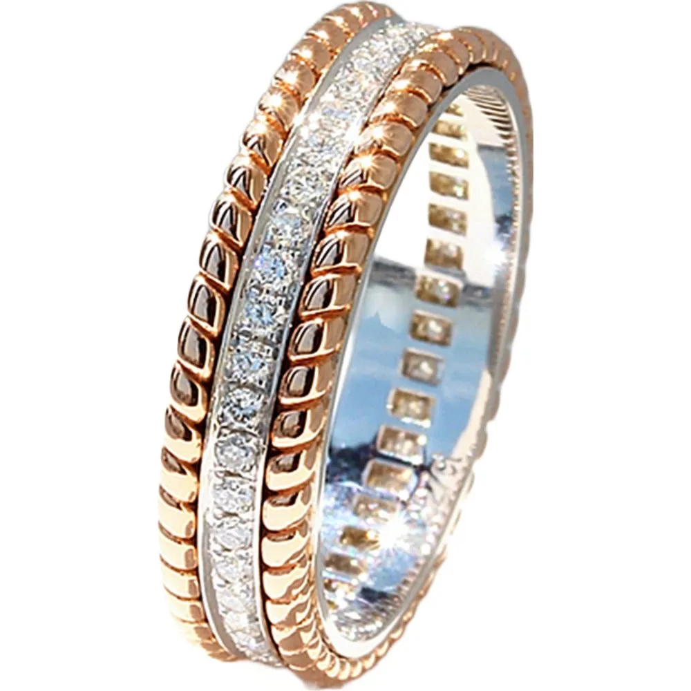 Two Tone Gold Diamond Pave 3 Row Full Eternity Ring