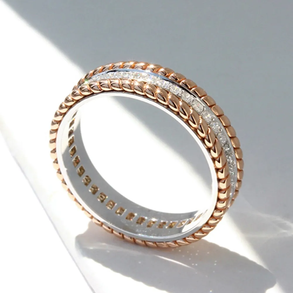 Two Tone Gold Diamond Pave 3 Row Full Eternity Ring