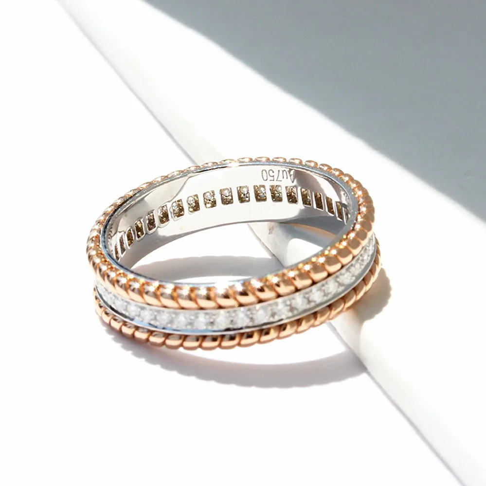 Two Tone Gold Diamond Pave 3 Row Full Eternity Ring