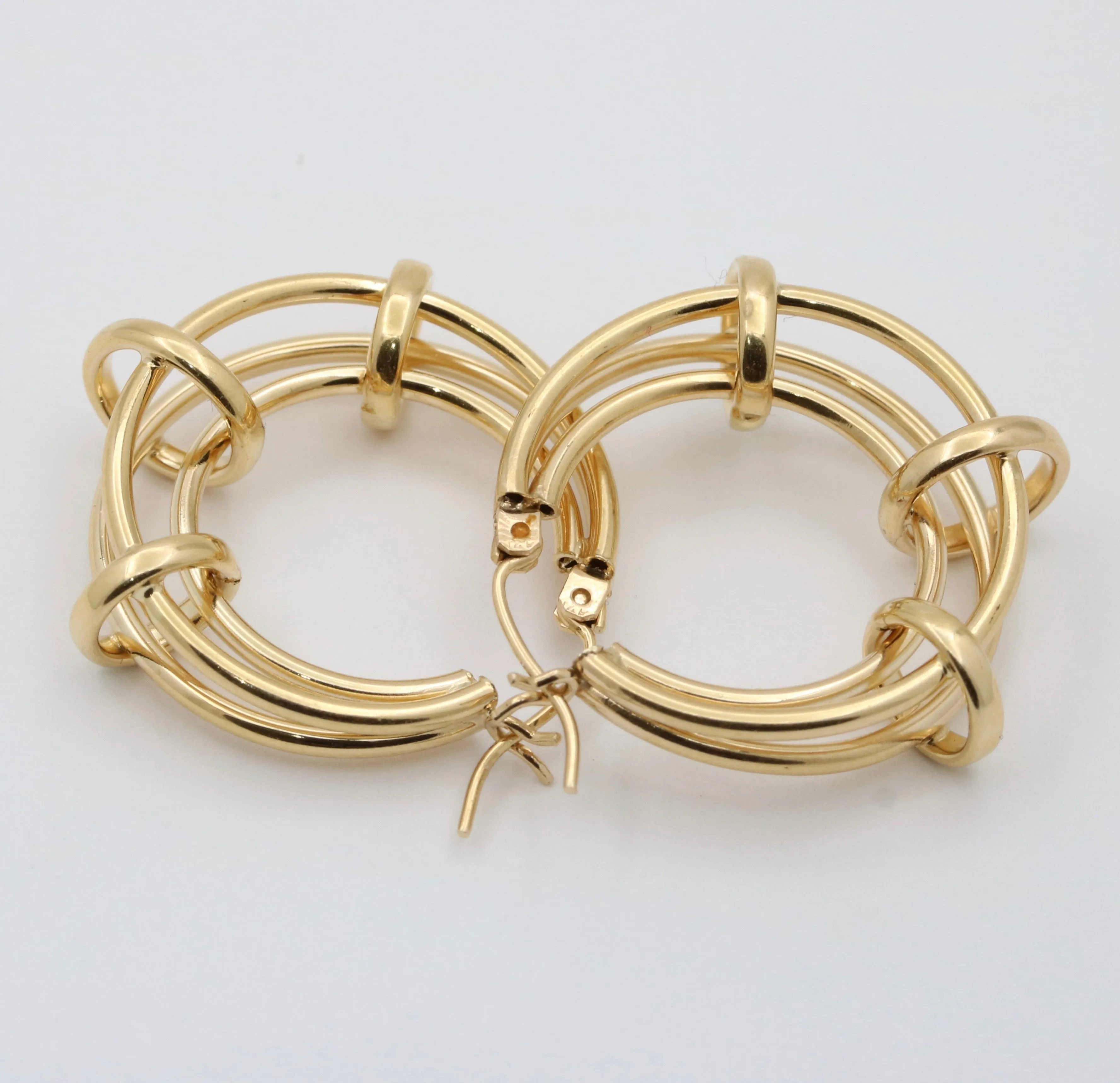 Unusual 14K Gold Tubular Cage Hoop Earrings