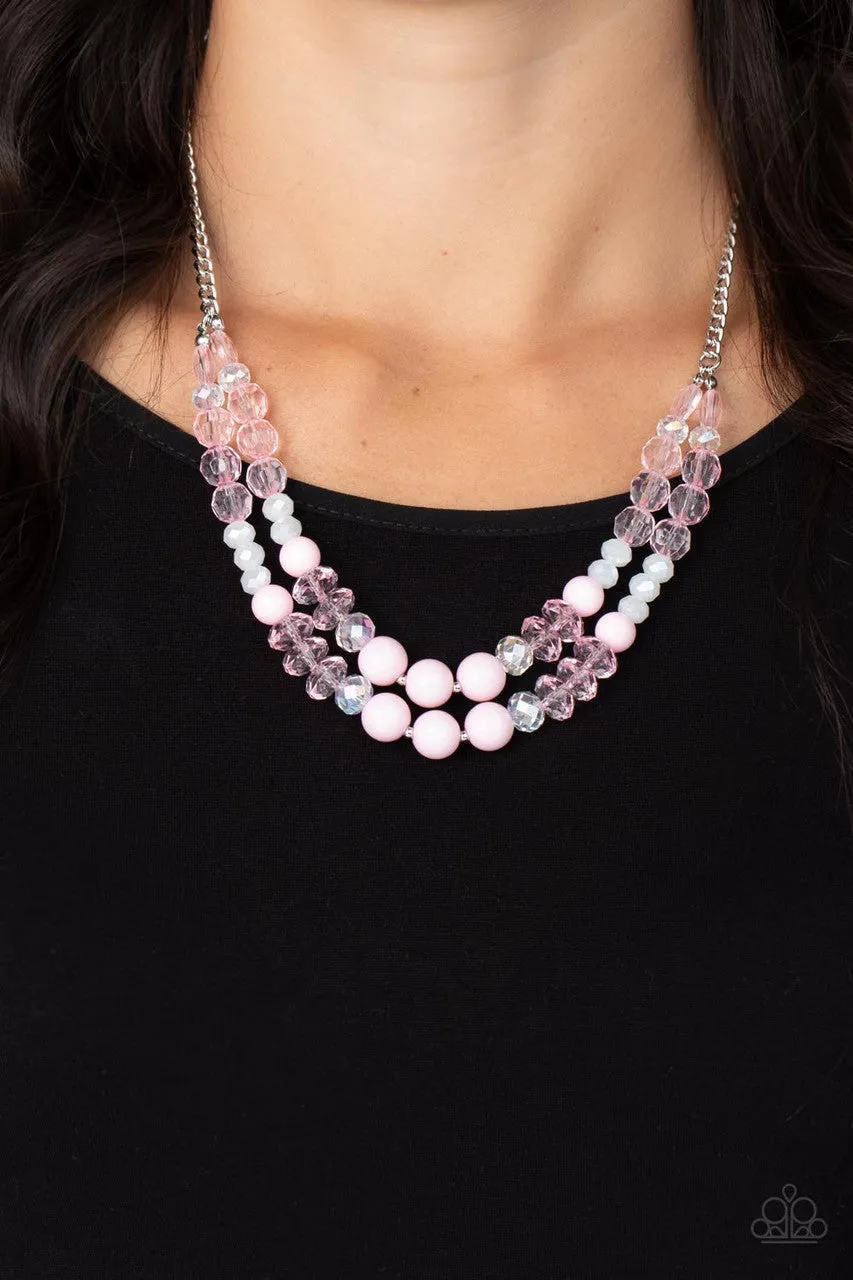 Vera-CRUZIN - Pink - Iridescent Bead Paparazzi Short Layered Tiered Necklace