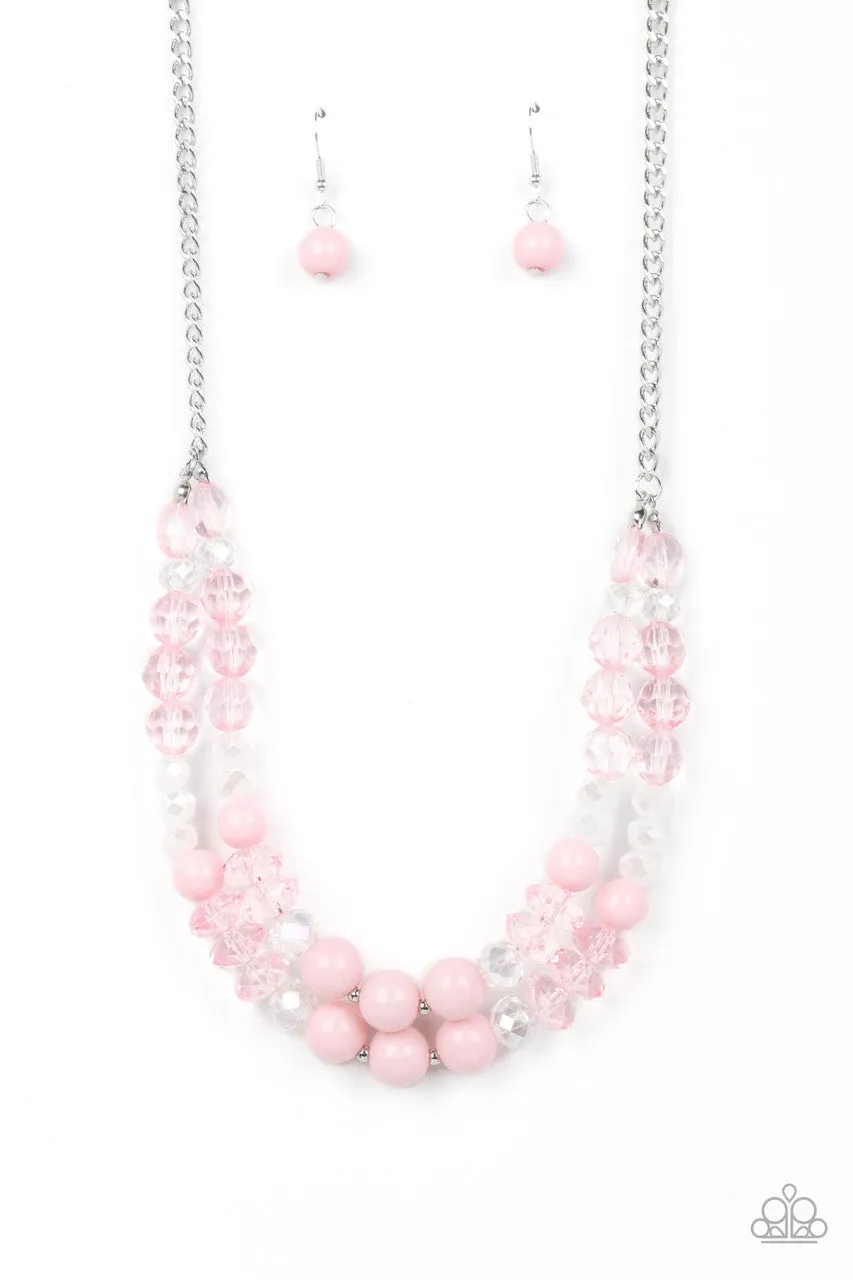 Vera-CRUZIN - Pink - Iridescent Bead Paparazzi Short Layered Tiered Necklace