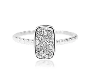 Vertical Rectangle Platinum Druzy Ring